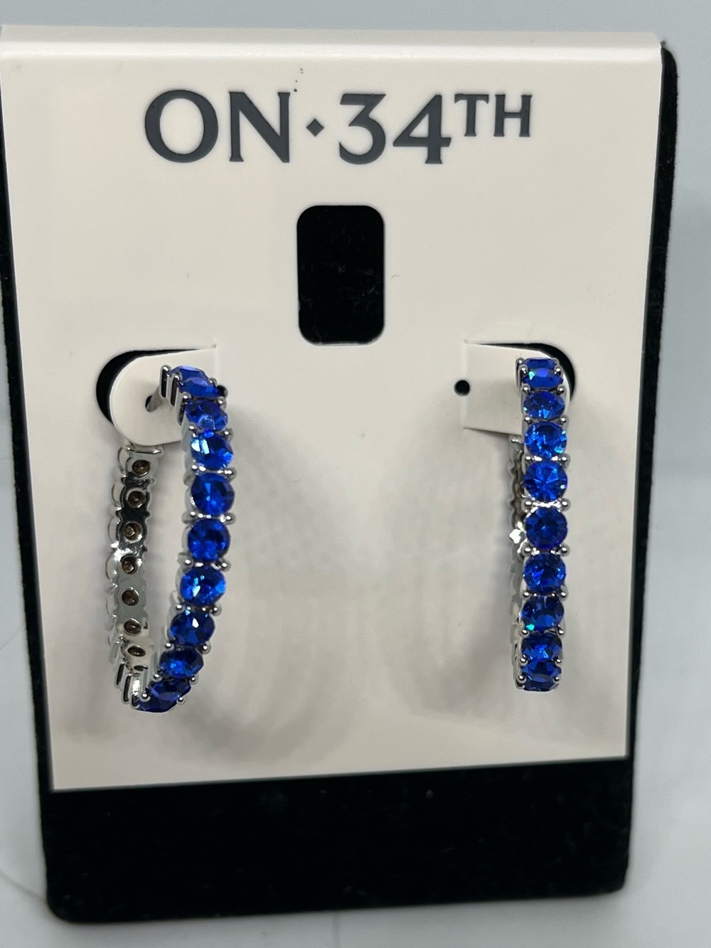 On 34th Blue Crystal Hoop Earrings NWT